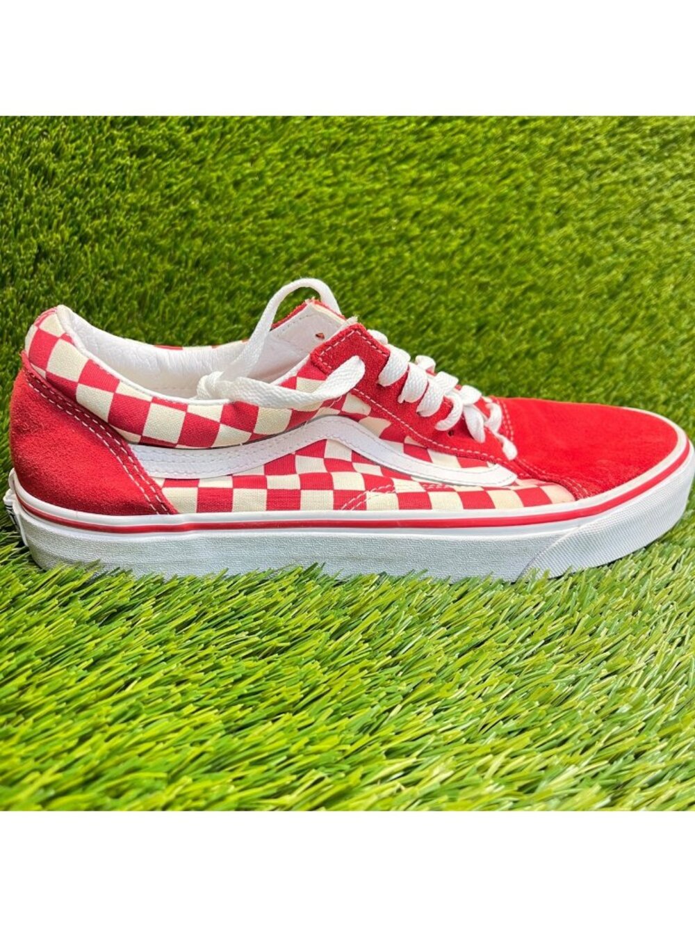 Vans Old Skool Red Check Mens Size 9.5 Womens 11 Athletic Skate Shoes Sneakers
